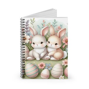 Cute Easter Bunny Spiral Notebook - Perfect for Spring, Journaling, Gift for Kids, Stationery, Note-taking, Floral Design