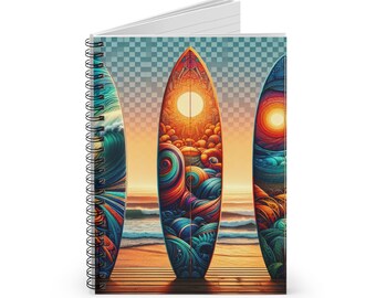 Sonnenuntergang Surfbrett Kunst Notizbuch | Liniertes Journal | Geschenk | Surferin