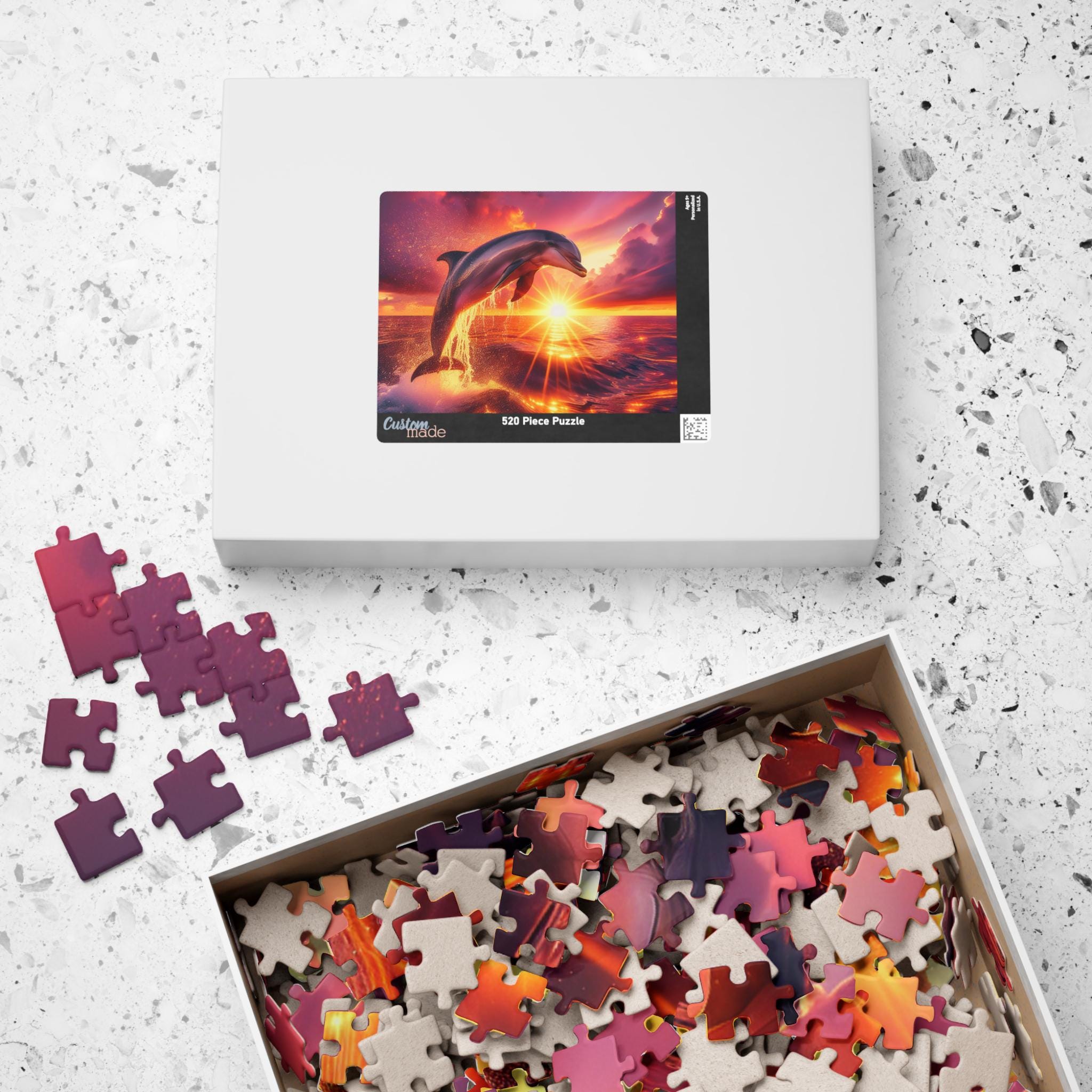 Puzzle dauphins coucher de soleil : soirée jeux en famille, oeuvre d'art sur l'océan - Canada Puzzle dauphins coucher de soleil : soirée jeux en famille, oeuvre d'art sur l'océan - Canada