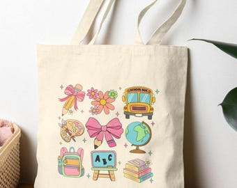 Bunte Schul Bus Baumwolltasche Einkaufstasche | Lehrer Geschenk
