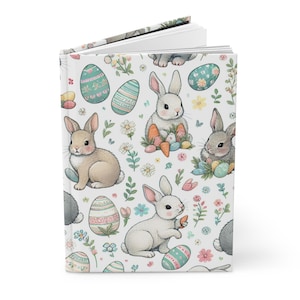 Journal relié avec lapin de Pâques, carnet d&#39;aventures printanières, joli journal de lapin pour les enfants, journal floral, parfait pour Pâques