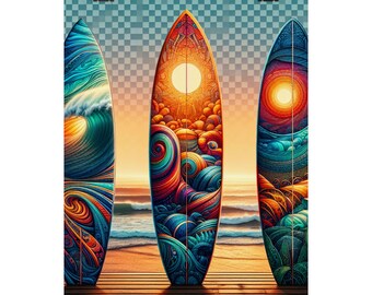 Sunset Surfbrett Art Matte Vertikales Poster | Bunte Strandwelle Print, Wandkunst | Wohnkultur | Artnr