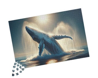 クジラのジャンプジグソーパズル：家族で楽しめる、海をイメージした