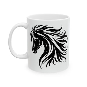 Elegant Horse Design Ceramic Mug, Horse Lover Gift, Black and White Mug, Unique Coffee Tea Cup, Equestrian Decor, Perfect for Gifts