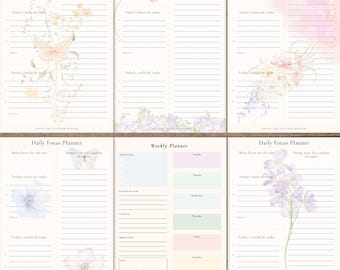 Lot d'agendas quotidiens et hebdomadaires floraux pastel : PDF A4/A5 (téléchargement numérique)