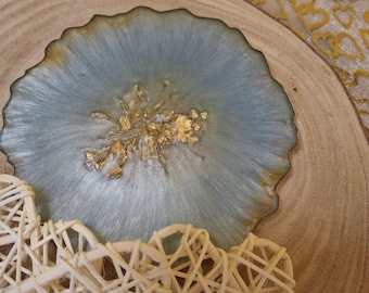 Sous-bock en résine pastel avec détails en feuille d'or - Fait main