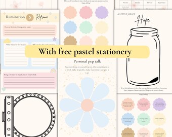 Lot de carnets d'entretien personnel (téléchargement numérique PDF A4/A5) avec papeterie pastel gratuite