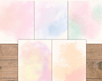 Lot de papeterie aquarelle pastel vif : papier ligné, 20 motifs (format PDF A4/A5)