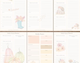 Lot d'agendas d'automne quotidiens et hebdomadaires, PDF A4/A5 (téléchargement numérique)