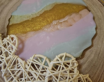 Sous-bock rayé en résine pastel - Fait main