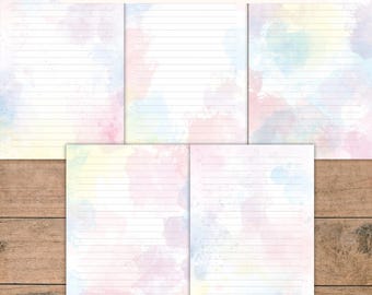 Lot de papeterie en papier ligné pastel : scrapbooking, journalisation, écriture (format PDF A4/A5)