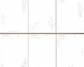 Pages de notes en pointillés avec griffonnage floral traçable : PDF A4/A5 (téléchargement numérique)