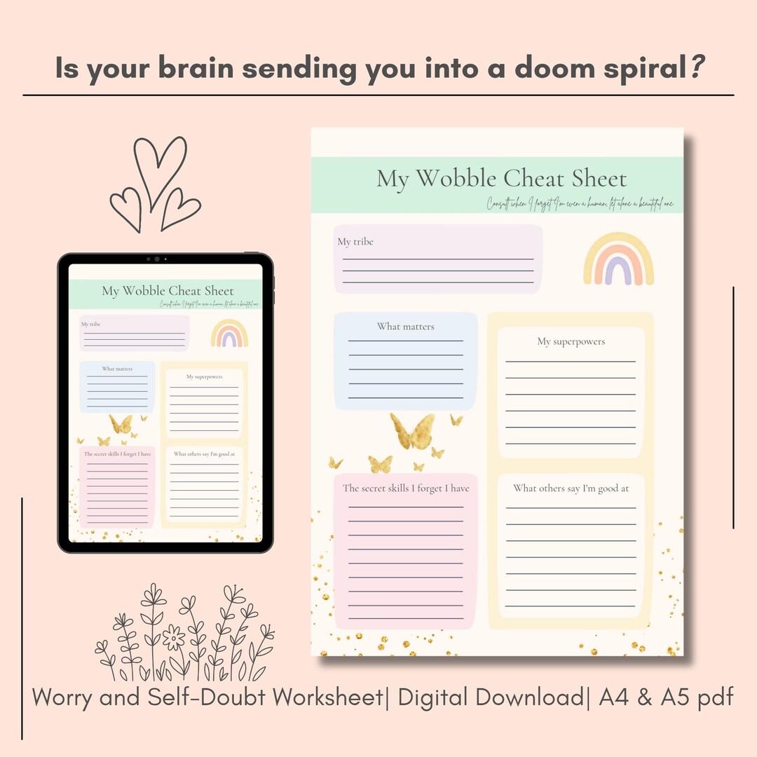 Self Doubt Worksheet.pdf Worry and Self Doubt Worksheet, Stress Relief: A4/A5 PDF (digital ...