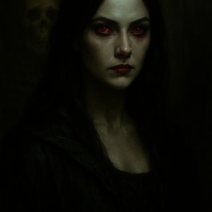 Vampire Queen – Gothic Dark Portrait with Red Eyes | Horror Fantasy Art Print