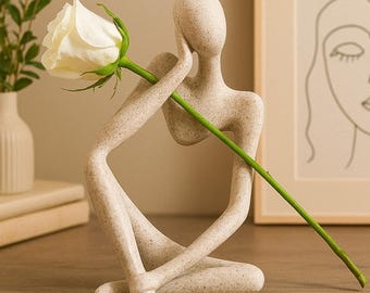 Handgefertigte Skulptur 'Deep in mind' Haus/Büro - Handgegossene Skulptur mit britischem Sand + Harz - Minimalistisches & durchdachtes Dekor Blumen Geschenk