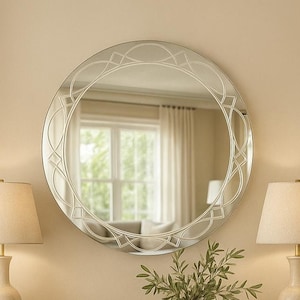 Lustro grawerowane w stylu art déco, koronkowe lustro ścienne, bezramowa okrągła dekoracja, nowoczesne wejście