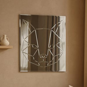 Art Deco Cat Wall Mirror, Engraved Frameless MDF Mirror for Kids Room & Living Room, Handmade Gift for Cat Lovers, Nursery Decor