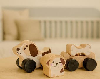Juego de juguetes de madera para cachorros, aprendizaje Montessori, juguetes ecológicos hechos a mano para niños pequeños