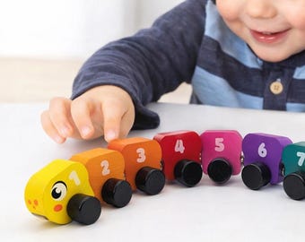 Oruga arcoíris de madera, juguete magnético para aprender los colores, método Montessori para contar, madera con certificación FSC, para mayores de 18 meses.