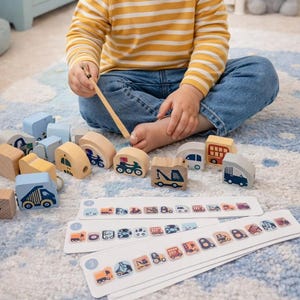 Handmade Wooden Lacing Car Toy, Montessori Toddler Activity