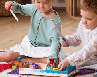 Juego de pesca magnético de madera, juguete Montessori de animales marinos