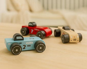 Juego de coches de carreras de madera hechos a mano, juguete sensorial ecológico