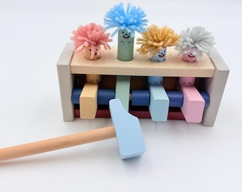 Martillo de madera artesanal, payasos saltarines, juguete Montessori para golpear