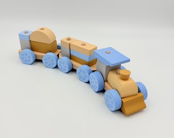 Tren de juguete de madera hecho a mano, kit de tren Montessori ecológico, regalo de primer cumpleaños