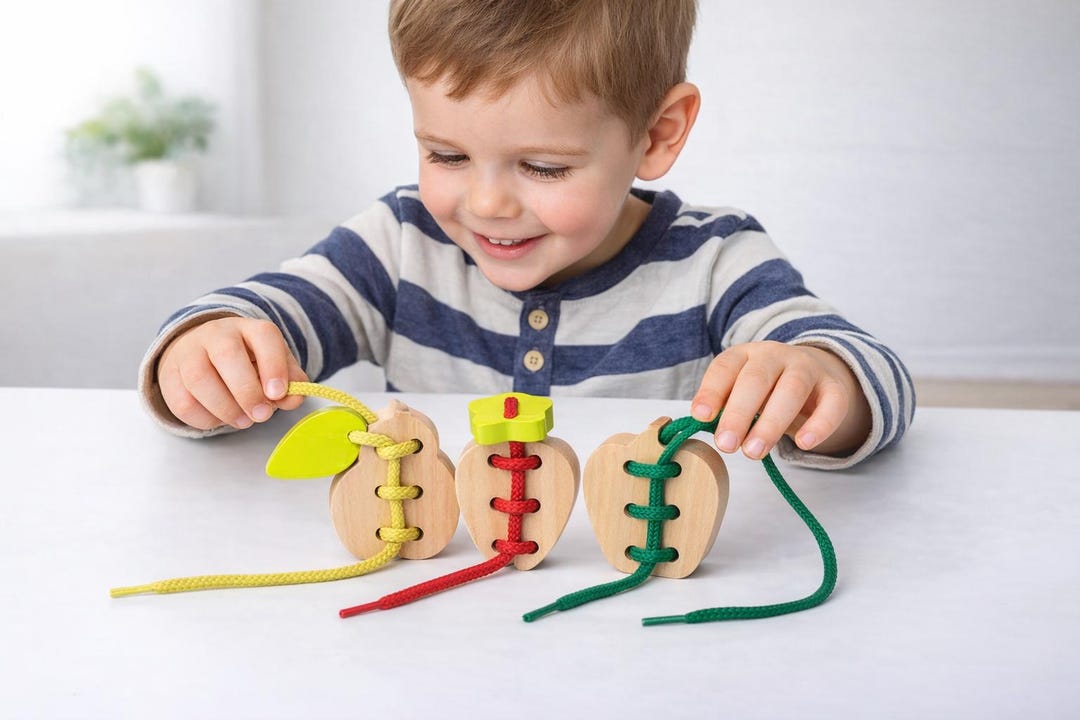 Threading Fruit Wooden Lacing Toy Set, Montessori Fruit Threading Game - Etsy