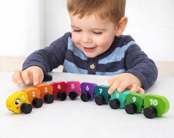 Magnetic Wooden Caterpillar Toy, Rainbow Stacking, Montessori Learning