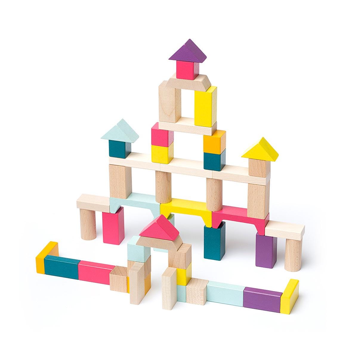 Wooden Building Blocks Set, Geometric Shapes, Toddler Montessori Toy, 3 Year Old Gift