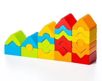 Juguete apilable de madera, bloques piramidales arcoíris, juguete educativo Montessori.