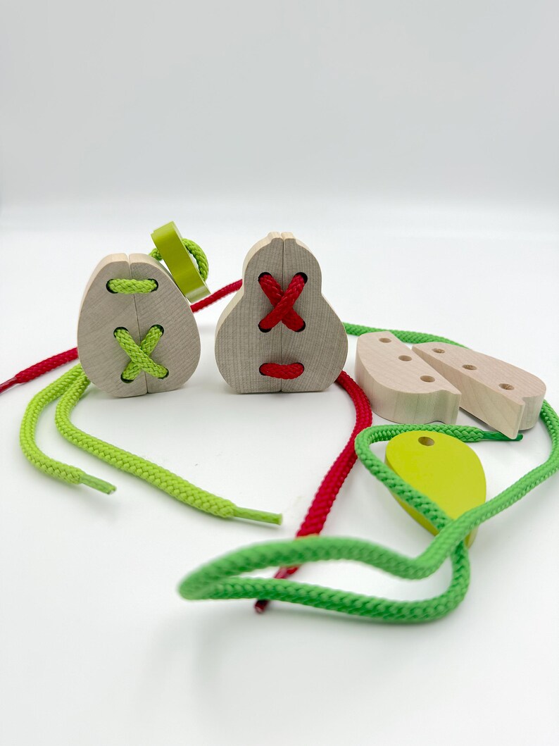 Wooden Lacing Toy Set, Montessori Fruit Threading Game - Etsy