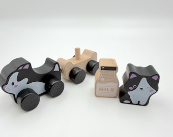 Juego de juguetes de madera para gatos, madera ecológica con certificación FSC, juego de empujar y tirar Montessori.