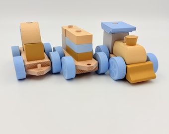 Tren de madera Rainbow Express, juguete para arrastrar, madera con certificación FSC, regalo para niños pequeños.
