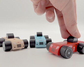 Juego de coches de carreras de madera hechos a mano, juguete para empujar y tirar, regalo de bautismo