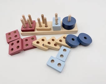 Clasificador de formas de madera hecho a mano, juego geométrico Montessori, juguete Waldorf para niños pequeños