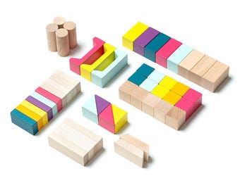 Bloques de formas geométricas Montessori, juego de bloques de construcción de madera, intervención temprana, regalo para niños de 3 años