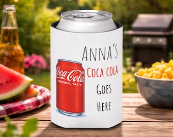 Personalized Coca Cola Can Cooler, Custom Name Drink Holder, Funny Soda Lover Gift, Office Desk Drink Sleeve, Gift for Her or Him
