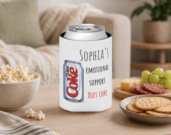 Personalized Diet Coke Can Cooler, Custom Name Drink Holder, Soda Lover Gift, Funny Emotional Support Koozie, Coworker Gift Idea