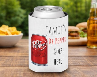 Personalized Dr Pepper Can Cooler, Custom Name Drink Holder, Funny Soda Lover Gift, Office Desk Drink Accessory, Gift for Him or Her
