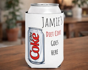 Personalized Diet Coke Can Cooler, Custom Name Soda, Funny Drink Holder, Gift for Diet Coke Lover, Office & Home Beverage Sleeve