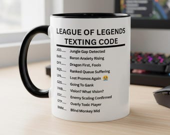 League of Legends textkodmugg, rolig gamerkaffekopp, rankad köhumorgåva, presentidé för ligaspelare