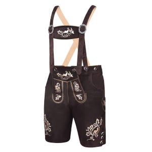 Dark Brown Lederhosen for Men, Authentic Bavarian Oktoberfest Shorts with Suspenders, German Beer Festival Costume.