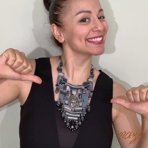 Weaving Jewelry - Woven Necklace - Needle woven necklace - Fiber jewelry - African bead designs - Unique hand woven necklace - Gray woven image 1