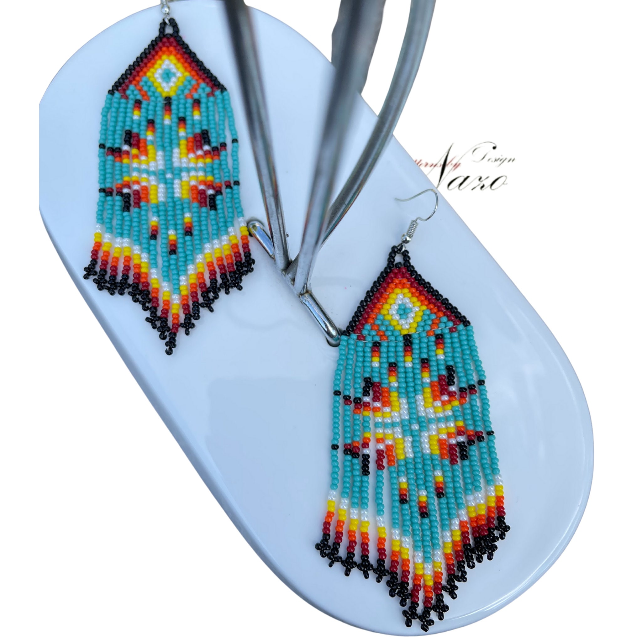 Native American Beaded Earrings, Blue Indian Earrings, Seed Bead ...