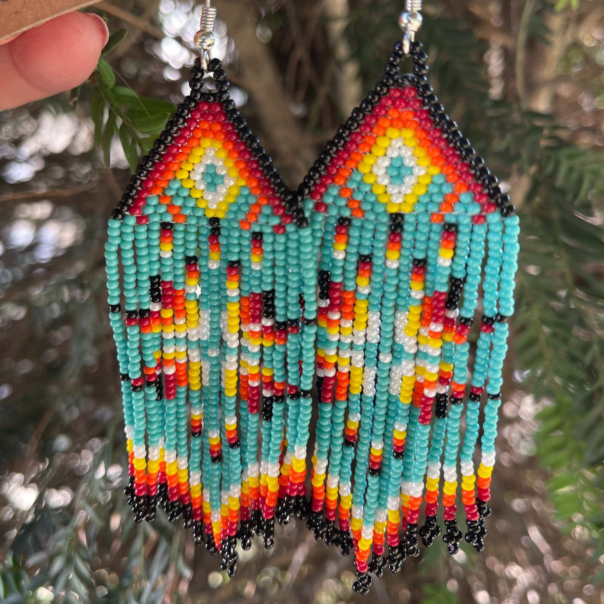 Native American Beaded Earrings, Blue Indian Earrings, Seed Bead ...