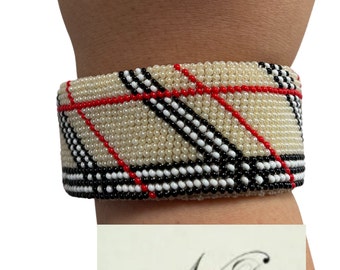 Plaid Pattern Bracelet- Scottish Plaid Bracelet - Style Bracelet Fabric With Beads-New Technic-New Bracelet-Classic Plaid Bracelet BR1083