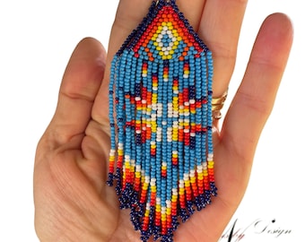 Blue Tribal Earrings, Seed Bead Earrings,Bohemian Tribal Gypsy, Colorful Statement Boho Earrings,Hippie Tribal, Fringe earrings