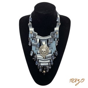 Weaving Jewelry - Woven Necklace - Needle woven necklace - Fiber jewelry - African bead designs - Unique hand woven necklace - Gray woven image 2